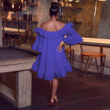 Women Casual Off Shoulder Ruffle Bell Sleeve Smocked Dress