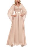 Plus Size Women Chiffon V-Neck Formal Party Evening Dress for Bridesmaid（Processing time need 3-6 days）