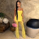 Women Summer Lace Patchwork Fake Two-Piece Strapless Jumpsuit
