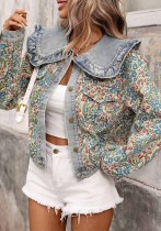 Women Spring Ruffle Peter Pan Collar Denim Jacket