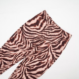 Women Printed Striped Sexy Hollow Out Lace-Up Long Sleeve Top & Pant Two Piece Set