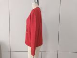 Women Red Round Neck Fall Winter Christmas Tree Sequin Embroidery Knit Sweater
