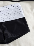 Women Polka Dot Halter Neck Metal Ring Bikini Two Pieces Swimsuit