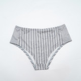 Women Casual Striped Zipper Long Sleeve Top & Shorts Sexy Two Piece Set