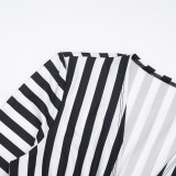 Women V-Neck Striped Long Sleeve Lace-Up Jumpsuit