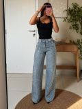 Women Sparkly Rhinestone Casual Denim Wide Leg Pants