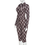 Women Fall Winter Sexy Plaid Print Top & Pant Two Piece Set