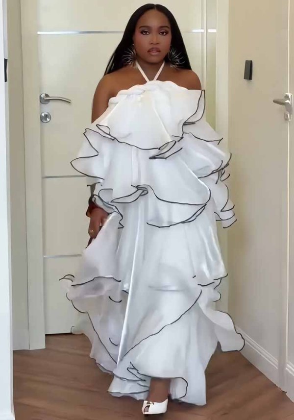 Women Patchwork Tiered Cake Elegant Maxi Dress