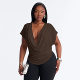 Summer Women's Fashion Career Deep V Cowl Neck Short Sleeve T-Shirt