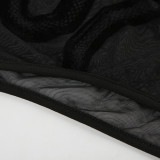 Women Flocked Snake Print Mesh Round Neck See-Through Long Sleeve Jumpsuit