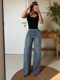 Women Sparkly Rhinestone Casual Denim Wide Leg Pants