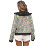 Women Spring Ruffle Peter Pan Collar Denim Jacket
