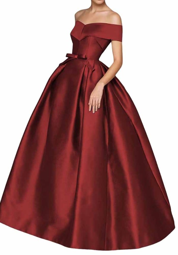 Women Off Shoulder Puffy Maxi Lace-Up Bow Evening Dress(Processing time need 3-6 days)