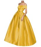 Women Off Shoulder Puffy Maxi Lace-Up Bow Evening Dress（Processing time need 3-6 days）
