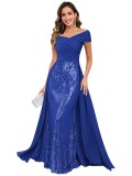 Women Off Shoulder Sequin Mermaid Pleated Formal Party Evening Dress（Processing time need 3-6 days）