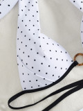 Women Polka Dot Halter Neck Metal Ring Bikini Two Pieces Swimsuit