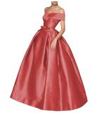 Women Off Shoulder Puffy Maxi Lace-Up Bow Evening Dress（Processing time need 3-6 days）