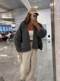 Women Fall Winter Knit V-Neck Lantern Sleeve Pocket Casual Sweater