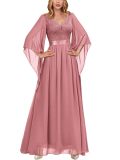 Plus Size Women Chiffon V-Neck Formal Party Evening Dress for Bridesmaid（Processing time need 3-6 days）