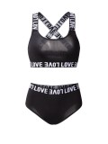Women Letter Strap Leopard Butterfly Print Solid Bra Lingerie Two Piece Set
