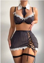 Women Sexy Striped Bow Lingerie Two Piece Set Women Sexy Striped Bow Lingerie Two Piece Set