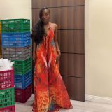 African Women Backless Printed Spaghetti Strap Sexy Elegant Maxi Dress