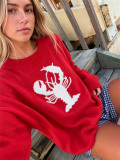 Women Jacquard Knit Round Neck Casual Sweater