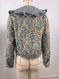 Women Spring Ruffle Peter Pan Collar Denim Jacket
