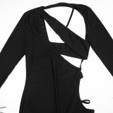 Women Solid Hollow Out Furry Long Sleeve Sexy Jumpsuit