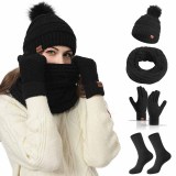 Women Winter Beanie Scarf Gloves Socks Four Piece Set