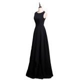 Women Black Sleeveless Long Rhinestone Round Neck Formal Party Evening Dress（Processing time need 3-6 days）