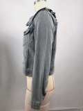 Women Spring Ruffle Peter Pan Collar Denim Jacket