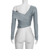 Women Fall Solid Slash Shoulder Long Sleeve Top & Trousers Two Piece Set