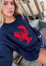 Women Jacquard Knit Round Neck Casual Sweater Women Jacquard Knit Round Neck Casual Sweater