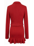 Women Fall Winter Turndown Collar Button Long Sleeve Top & Ruffle Skirt Two Piece Set