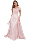 Women Off Shoulder Sequin Mermaid Pleated Formal Party Evening Dress（Processing time need 3-6 days）