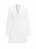 Women’s Fall Winter Turndown Collar Button Pleated A Line Mini Dress