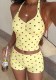 Women’s Halter Neck Striped Polka Dot Plaid Tank Top and Shorts Two Piece Swimsuit