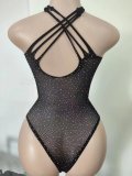 Women’s Shiny Rhinestone Fishnet Bodysuit Lingerie