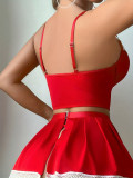Women’s Sexy Lace Up Maid Apron Lingerie Costume Set