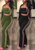 Women’s Fashion Casual Colorblock Strap High Waist Flared Pants Three Piece Set
