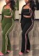 Women’s Fashion Casual Colorblock Strap High Waist Flared Pants Three Piece Set