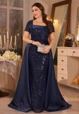 Women’s Plus Size Elegant Square Neck Pleated Sequin Formal Party Maxi Dress