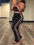 Women’s Fashion Casual Colorblock Strap High Waist Flared Pants Three Piece Set