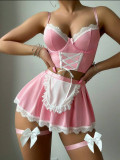 Women’s Sexy Lace Up Maid Apron Lingerie Costume Set