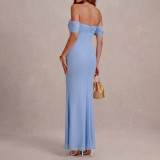 Women’s Summer Sexy Mesh Off Shoulder Slim Waist Maxi Dress