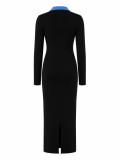 Women’s Fall Winter Sexy Long Sleeve Turndown Collar Slit Button Bodycon Dress