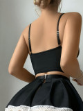 Women’s Sexy Lace Up Maid Apron Lingerie Costume Set