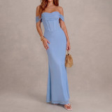 Women’s Summer Sexy Mesh Off Shoulder Slim Waist Maxi Dress