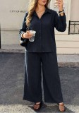 Women’s Summer Loose Shirt and Wide Leg Pants Casual Career Two Piece Set